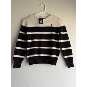Ralph Lauren Polo Knitted Boys Sweater Size‎ 8 Cotton White/blue Stripes NEW